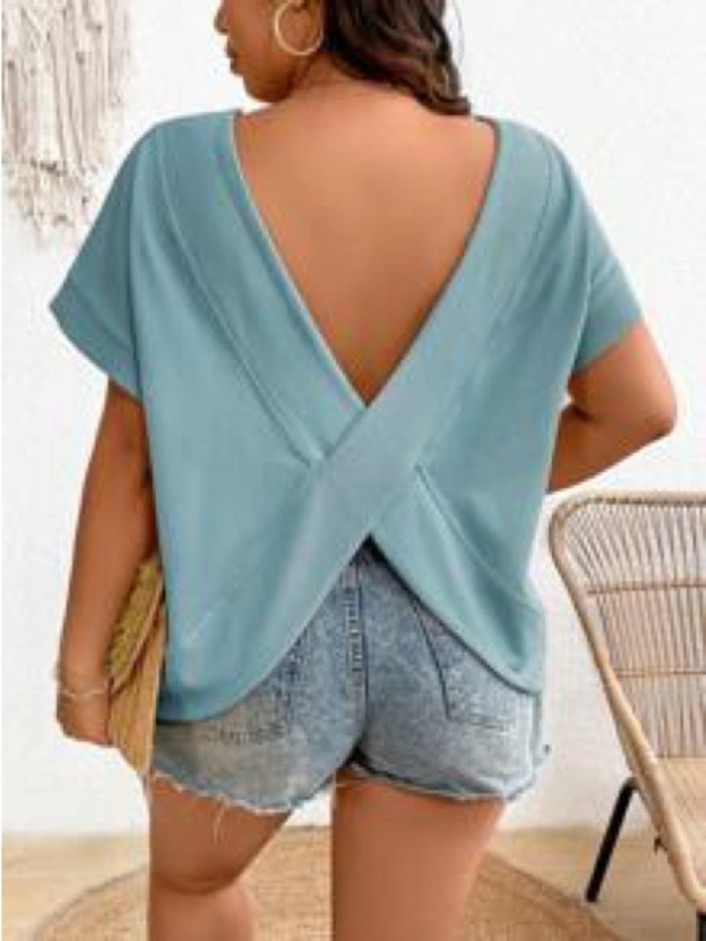 SHEIN women’s Pigeon blue batwing sleeve crossover back blouse plus size 3XL